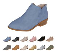 Stivaletti con taglio a V da donna, stivali con tacco basso a blocco, stivaletti in ecopelle con cerniera posteriore, calzature comode per gite casual, abbigliamento per il fine settimana e