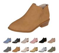 Stivaletti con taglio a V da donna, stivali con tacco basso a blocco, stivaletti in ecopelle con cerniera posteriore, calzature comode per gite casual, abbigliamento per il fine settimana e