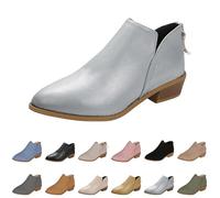 Stivaletti con taglio a V da donna, stivali con tacco basso a blocco, stivaletti in ecopelle con cerniera posteriore, calzature comode per gite casual, abbigliamento per il fine settimana e