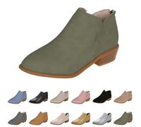 Stivaletti con taglio a V da donna, stivali con tacco basso a blocco, stivaletti in ecopelle con cerniera posteriore, calzature comode per gite casual, abbigliamento per il fine settimana e