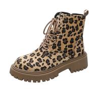 Stivaletti Corti con Tacco Spesso con Lacci leopardati in Pelle Scamosciata Vintage Invernali da Donna Stivali Premiata