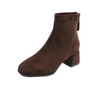 Stivaletti Corti Donna In Pelle Scamosciata Nera Stivali Punta Quadrata Con Tacco A Radice E Cerniera Dietro Scarponcini Stile Cowboy Vintage Camoscio Scarpe Casual Outdoor Per Autunno Inverno