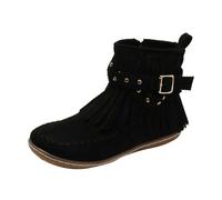 Stivaletti corti in tinta unita moda donna Stivaletti corti in PU Tacco posteriore con Stivali a metà polpaccio con tacco corto Stivale Invernale (Black, 43)