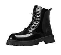 Stivaletti da combattimento lucidi da uomo, con lacci, alla caviglia, gotici, punk, alla moda, per uso quotidiano, streetwear, festival, feste, Nero , 42 1/3 EU