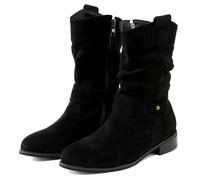 Stivaletti da cowboy da donna con tacco basso in pelle scamosciata, stile casual, a punta, con cerniera, comodi e morbidi, Nero , 42 1/3 EU