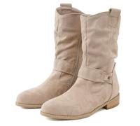 Stivaletti da cowboy da donna con tacco basso in pelle scamosciata, stile casual, a punta, con cerniera, comodi e morbidi, Beige, 42 1/3 EU