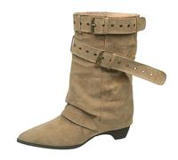 Stivaletti da donna a mezza gamba da donna Fold Over Slouchy Boots temperamatite con tacco piccolo, stivaletti per attività all'aria aperta, invernali, caldi, antivento, eleganti, comodi, da donna