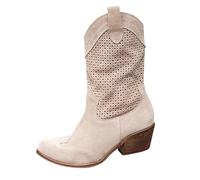 Stivaletti da donna a punta a punta Santiags donna a metà alto stivaletti in pelle tinta unita stivaletto tacco quadrato a punta stivali da cavaliere larghi stivaletti con zeppe, scarpe da cowboy