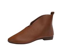 Stivaletti da donna a punta alla caviglia da donna retrò con suola morbida esterna con scollo a V, scarpe estive senza lacci con zeppa bassa, stivali bassi da passeggio leggeri, Marrone, 38 EU