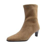 Stivaletti da donna a punta con tacco a blocco, stivali da donna in pelle scamosciata con tacco a blocco, elastici stretti con chiusura lampo, cachi, 36 EU