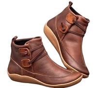 Stivaletti da donna alla caviglia, con frange, stile retrò, stile retrò, con punta tonda, morbidi e piatti da donna, classici, vintage, scarpe casual, marrone, 37