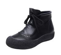 Stivaletti da donna alla caviglia da donna, larghi e piatti, con lacci, stile vintage, Nero , 39.5 EU