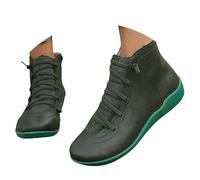 Stivaletti da donna, antiscivolo, piatti, comodi, con chiusura lampo, in pelle, vintage, leggeri, con suola morbida, per il tempo libero, per l'allenamento casual, con lacci, 34 - 41,5 EU, verde, 36