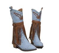Stivaletti da donna Balu, da cowboy con frange, vintage, per autunno e inverno, in pelle PU, per le mezze stagioni, per il tempo libero, ultraleggeri, di grandi dimensioni, Blu, 36 EU