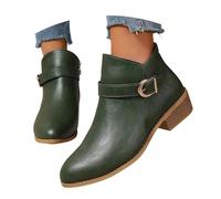 Stivaletti da donna bassi con tacco spesso impilato rotondo in pelle per passeggiate sulla neve, facili da indossare sul pendolarismo, per cani da ufficio, vestibilità larga, comoda soletta imbottita