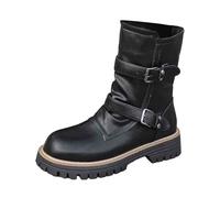 Stivaletti da donna, casual, alla moda, da equitazione, da combattimento, comodi, tacco basso piatto, comodi e rotondi, per inverno, autunno, scarpe da donna, Nero , 42 EU