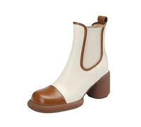 Stivaletti da donna con chiusura lampo, per l'autunno, con tacco a blocco, per le mezze stagioni, eleganti, a mezza altezza, marrone, 37 EU