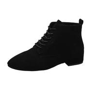 Stivaletti da donna con lacci, stile tango, scarpe da ballo latino | Stivaletti da donna con tacco basso, classici, tinta unita, casual, antiscivolo, alla caviglia