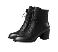 Stivaletti da donna con lacci, tacco grosso, stivaletti alla caviglia da donna, antiscivolo, eleganti stivaletti con tacco basso, punta a mandorla, scarpe casual con cerniera laterale, streetwear