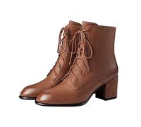 Stivaletti da donna con lacci, tacco grosso, stivaletti alla caviglia da donna, antiscivolo, eleganti stivaletti con tacco basso, punta a mandorla, scarpe casual con cerniera laterale, streetwear