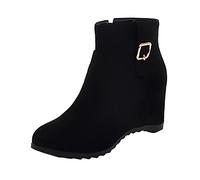 Stivaletti da donna con plateau da donna, durevoli, antiscivolo, alla moda, con cinturino con fibbia, con tacco a zeppa, casual, per feste, Nero , 38 EU