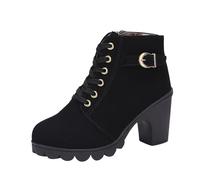 Stivaletti da donna con plateau e tacco medio, eleganti fibbie, con lacci e cerniera laterale, Nero , 39.5 EU