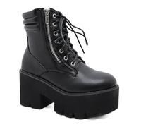 Stivaletti da Donna con Plateau Taglia Piccola 5 - Stivaletti con Tacco Grosso per Piedi Stretti, Stivali Comfort per Tutto Il Giorno per l'autunno Inverno,Nero,36 EU