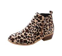 Stivaletti da donna con stampa leopardata, cerniera laterale, tacco basso a blocco, scarpe da cucito tinta unita con caratteristiche: stivali da donna, A, 37.5 EU