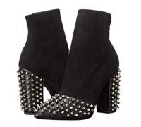 Stivaletti da Donna con Tacco a Blocco e Punta a Punta, Stivalett Corti da Festa con Borchie in Metallo alla Moda, Comode Scarpe da Ballo in Pelle Scamosciata,37 EU