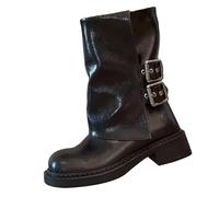 Stivaletti da donna con tacco a blocco, per le mezze stagioni, stile medievale, stile retrò, con chiusura lampo, con tacco, alla caviglia, eleganti, per le mezze stagioni, Nero , 37 EU