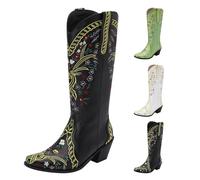 Stivaletti da donna con tacco a punta - Stivali da cowboy da donna alti - Stivali western, con tacco a imbuto, con ricamo, mezza altezza, in pelle PU, stivali invernali oversize, Nero , 33 EU