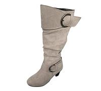 Stivaletti da donna con tacco alto, stile retrò, alla moda, con fibbia, per il tempo libero, con chiusura lampo laterale, da donna, casual, per feste, regali di Natale, beige., 38 EU