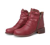 Stivaletti da Donna con Tacco Basso e Grosso,Comodi Stivaletti Invernali con Cerniera Laterale e Punta Tonda,Scarpe Eleganti Casual in Pelle Vintage,Burgundy,44 EU