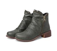 Stivaletti da Donna con Tacco Basso e Grosso,Comodi Stivaletti Invernali con Cerniera Laterale e Punta Tonda,Scarpe Eleganti Casual in Pelle Vintage,Verde,44 EU