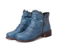 Stivaletti da Donna con Tacco Basso e Grosso,Comodi Stivaletti Invernali con Cerniera Laterale e Punta Tonda,Scarpe Eleganti Casual in Pelle Vintage,Blu,37 EU