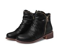 Stivaletti da Donna con Tacco Basso e Grosso,Comodi Stivaletti Invernali con Cerniera Laterale e Punta Tonda,Scarpe Eleganti Casual in Pelle Vintage,Nero,43 EU