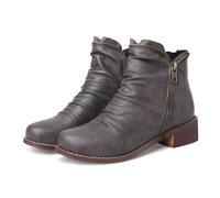 Stivaletti da Donna con Tacco Basso e Grosso,Comodi Stivaletti Invernali con Cerniera Laterale e Punta Tonda,Scarpe Eleganti Casual in Pelle Vintage,Grigio,39 EU