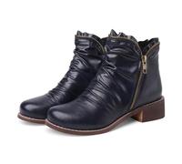 Stivaletti da Donna con Tacco Basso e Grosso,Comodi Stivaletti Invernali con Cerniera Laterale e Punta Tonda,Scarpe Eleganti Casual in Pelle Vintage,Dark Blue,42 EU