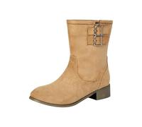 Stivaletti da donna con tacco basso, polpaccio largo, in pelle scamosciata, fibbia, Beige, 36.5 EU