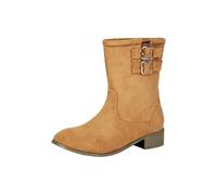 Stivaletti da donna con tacco basso, polpaccio largo, in pelle scamosciata, fibbia, Marrone, 40.5 EU