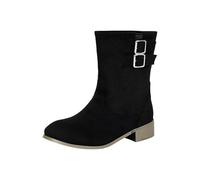 Stivaletti da donna con tacco basso, polpaccio largo, in pelle scamosciata, fibbia, Nero , 42 EU