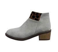 Stivaletti da donna con tacco basso, stile retrò, in finta pelle leopardata, con cerniera laterale, Beige, 37 EU