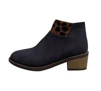 Stivaletti da donna con tacco basso, stile retrò, in finta pelle leopardata, con cerniera laterale, Nero , 40.5 EU