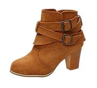 Stivaletti da donna con tacco e plateau, stivali con plateau, alla moda, stile etnico, stivali corti retrò, punta rotonda con fibbia, scarpe da donna, casual, scarpe da festa intelligenti, Giallo, 38