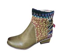 Stivaletti da donna con tacco elegante, da donna, in pelle, etnico, alla caviglia, con cerniera, con lacci, da equitazione, per le mezze stagioni, per costume tradizionale Chelsea, verde, 40 EU