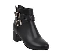 Stivaletti da donna con tacco medio a blocco stivali da passeggio con cinturino con fibbia a punta rotonda Stivaletti con tacco spesso classico per tutti i giorni stivali slip-on tinta unita stivali