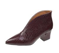 Stivaletti da donna con tacco medio in ecopelle stampa coccodrillo | Deep V Cut Chunky Block Heel Puntata Nero Stivaletti Design classico e semplice Slip On Autunno Casual Scarpe
