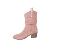 Stivaletti da donna con tacco rosa - Stivali da donna bianchi invernali in velluto alla caviglia stivaletti da donna con tacco a tubo medio, eleganti scarpe invernali tinta unita, Colore: rosa., 37 EU