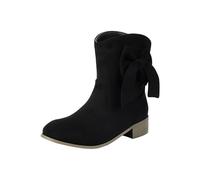 Stivaletti da donna con tacco, scarpe invernali da donna in pelle scamosciata, stile vintage, con farfalla, stivali da cowboy, eleganti stivali da donna, Nero , 37 EU