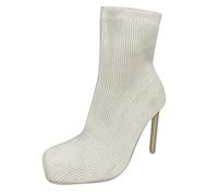 Stivaletti da donna con tacco sexy - alla caviglia, da donna, estivi, a maglia, a spillo, con tacco alto, quadrati, da donna, beige., 40 EU